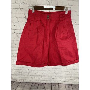 VTG Roo Crossing Red High Waisted Cotton Pleated Front Cuffed Shorts 8 (26 x 8)